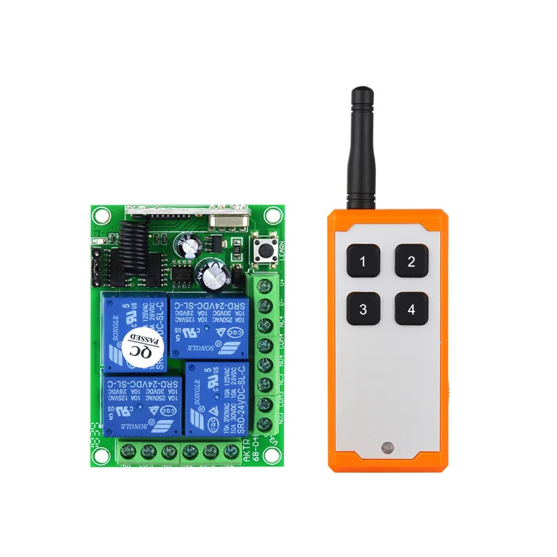 

433mhz Universal DC 24V 10A 4 channel RF Wireless Remote Control system Receiver Transmitter Lighting/electric door 100m