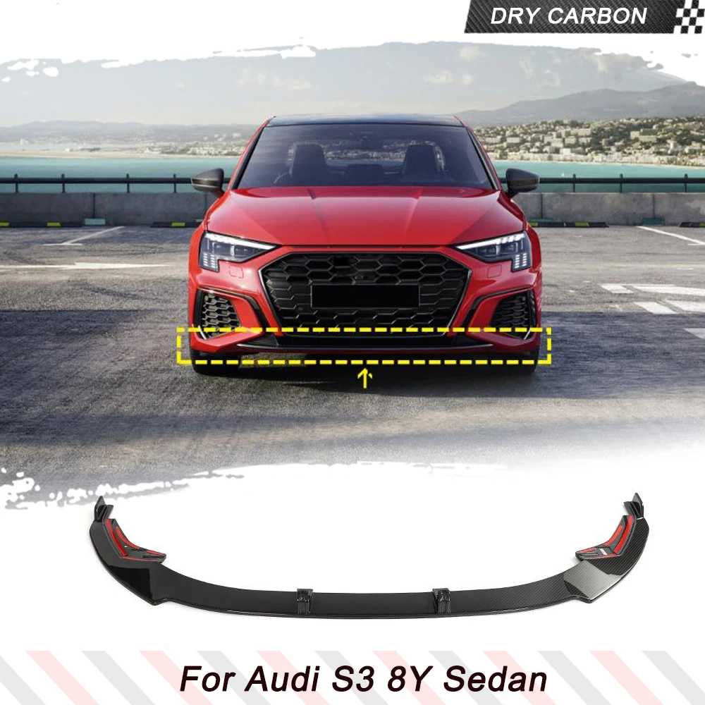 

Губа переднего бампера из сухого углеродного волокна для Audi S3 Sedan 8Y 4-Door 2021 2022 передний бампер губа фартук защита подбородка аксессуары защита