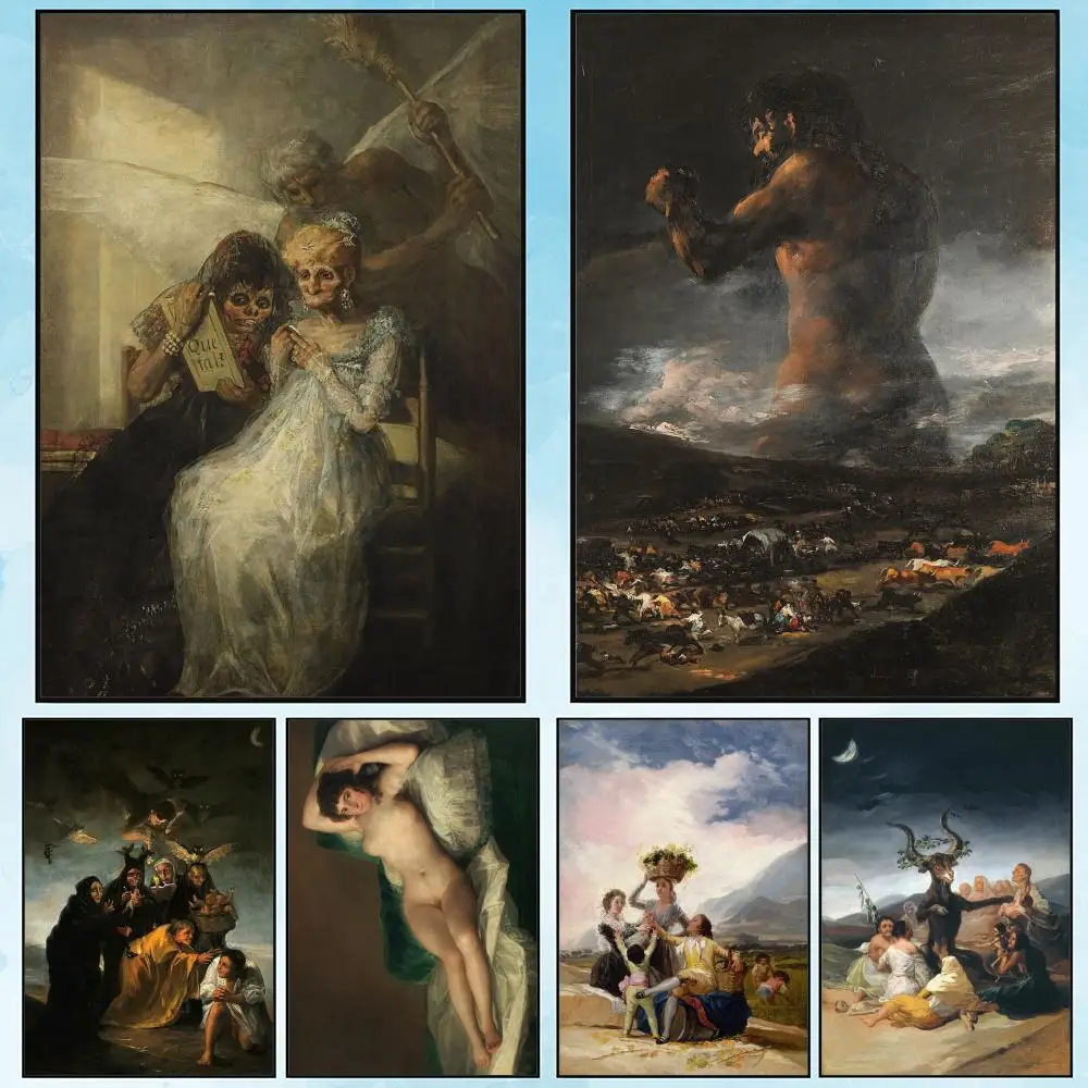 Póster De bruja Sabbath De Francisco De Goya The Colossus, pegatina artística de pared HD impermeable, decoración estética autoadhesiva para H