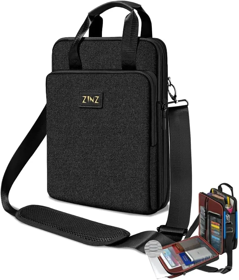 

12.3-13 Inch Travel Laptop Shoulder Bag with Expandable Compartment and Valuables Compartment -Black