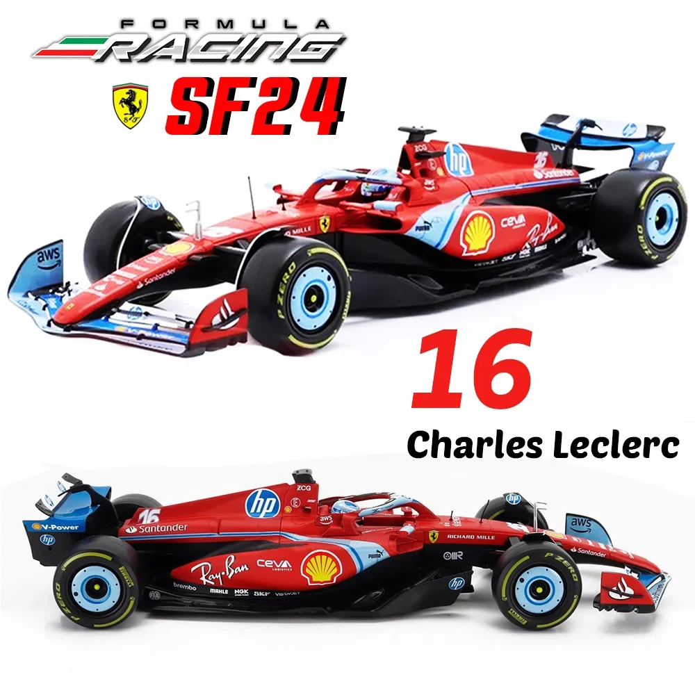 Bburago 1:18 2024 F1 Ferrari SF24 Miami #16 Leclerc #55 Carlos Sainz racing model simulation car model alloy car toy collection