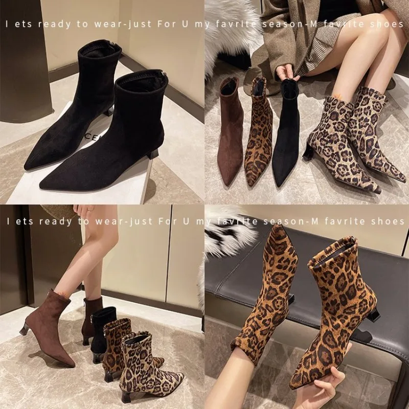 Winter Black Thick High Heel Ankle Boots Women shoes 2024  Fashion Elegant Short Buckle Decoration Leather Boots botas de mujer