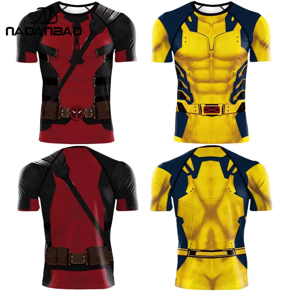 

NADANBAO Moive Deadpool Wolverine Print Rash Guard Gym Compression Shirt Men Print Fitness Tight Sportswear Fitness Top