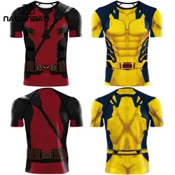 NADANBAO Moive Deadpool Wolverine Print Rash Guard Gym Compression Shirt Men Print Fitness Tight Sportswear Fitness Top