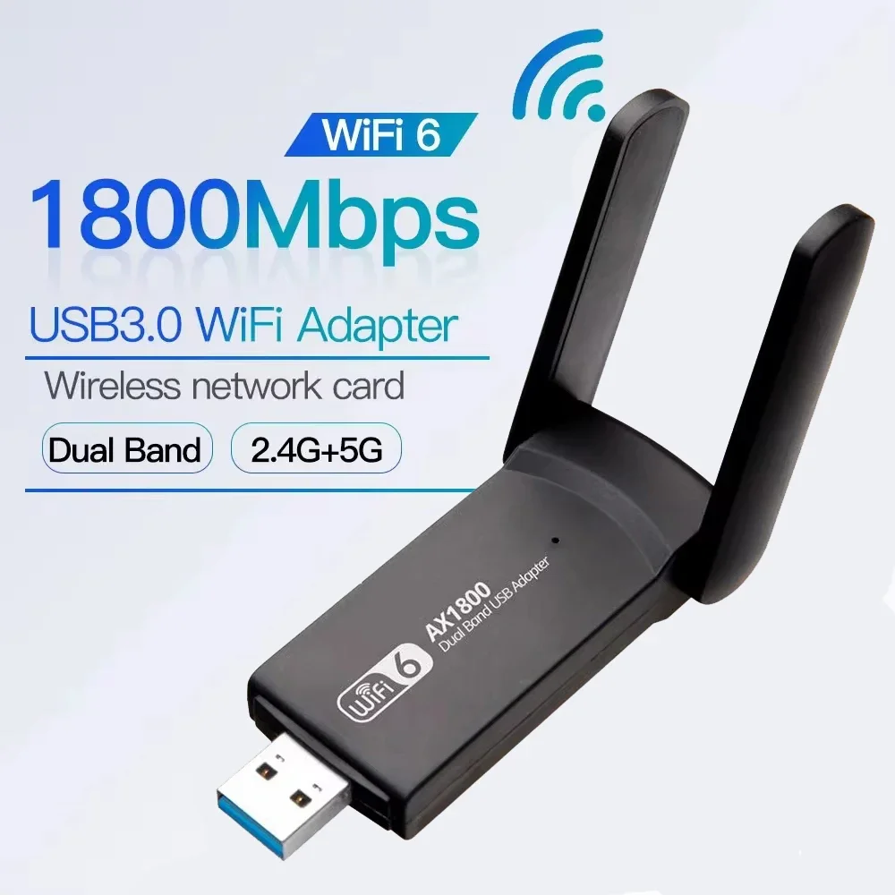 

1800Mbps WiFi 6 USB Adapter 802.11AX 2.4G/5GHz USB3.0 Wireless Network Card Antenna Wi-Fi Dongle for Win 10/11 PC