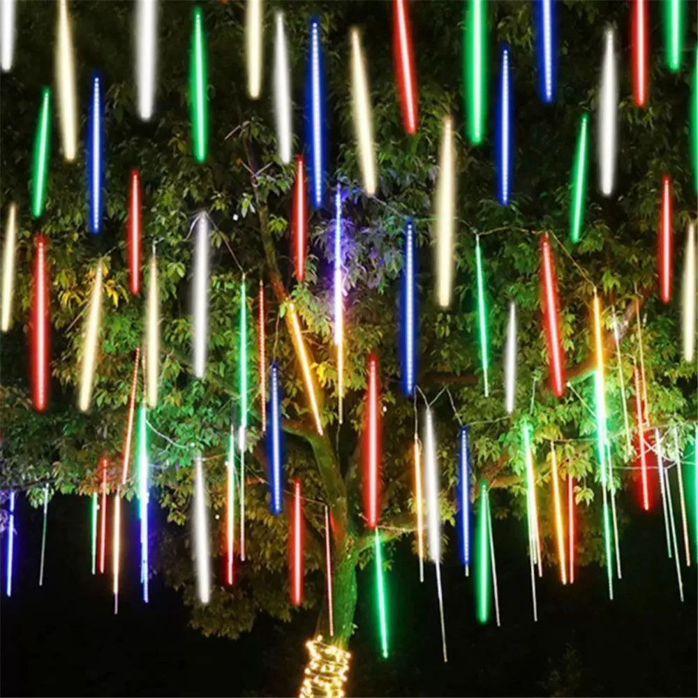 1 Pack 50CM/30CM Outdoor Falling Rain Fairy Lights 8 Tubes Meteor Shower Lights for Yard Porch Patio Roof Christmas Tree Decor