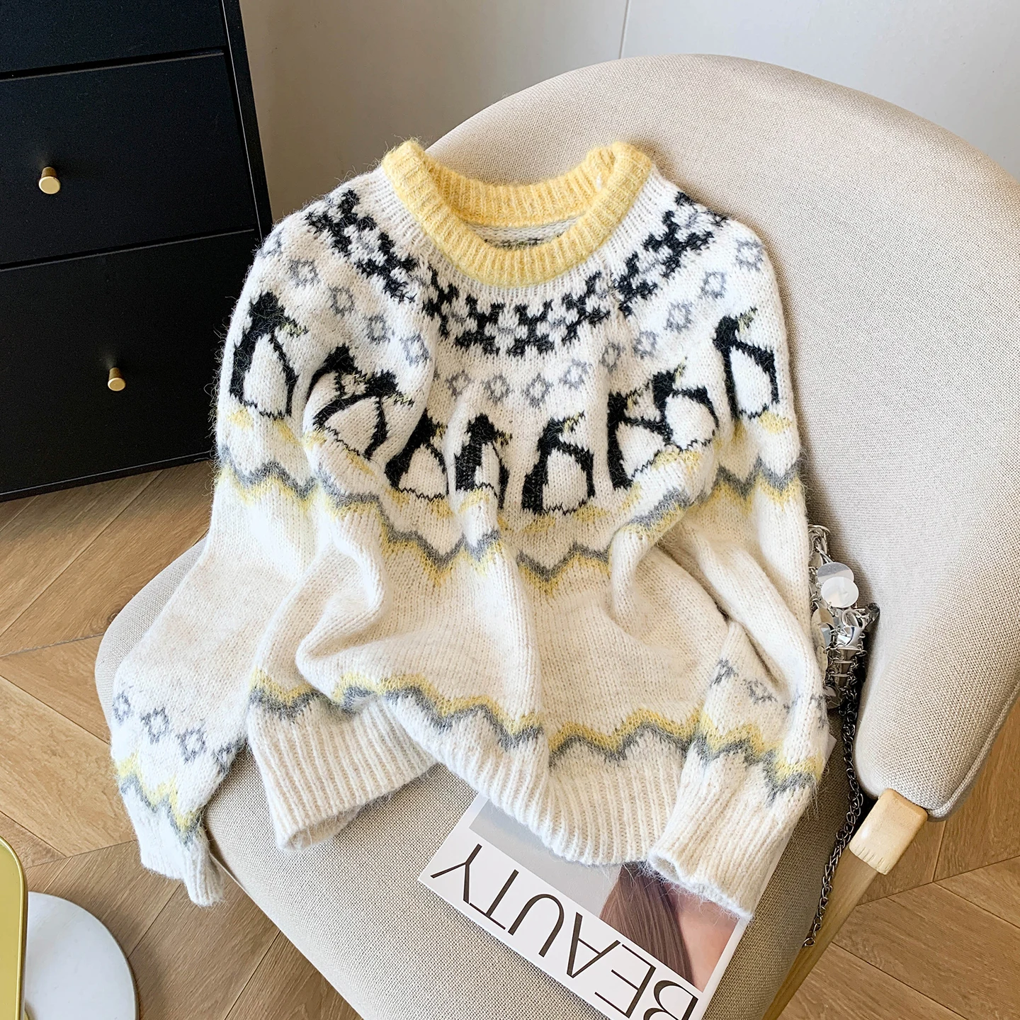 المرأة Thiened الشتاء تريكو سترة عادية كسول خمر Sle معرض جزيرة التطريز العلوي الحلو فضفاض صالح طويل Sve #1