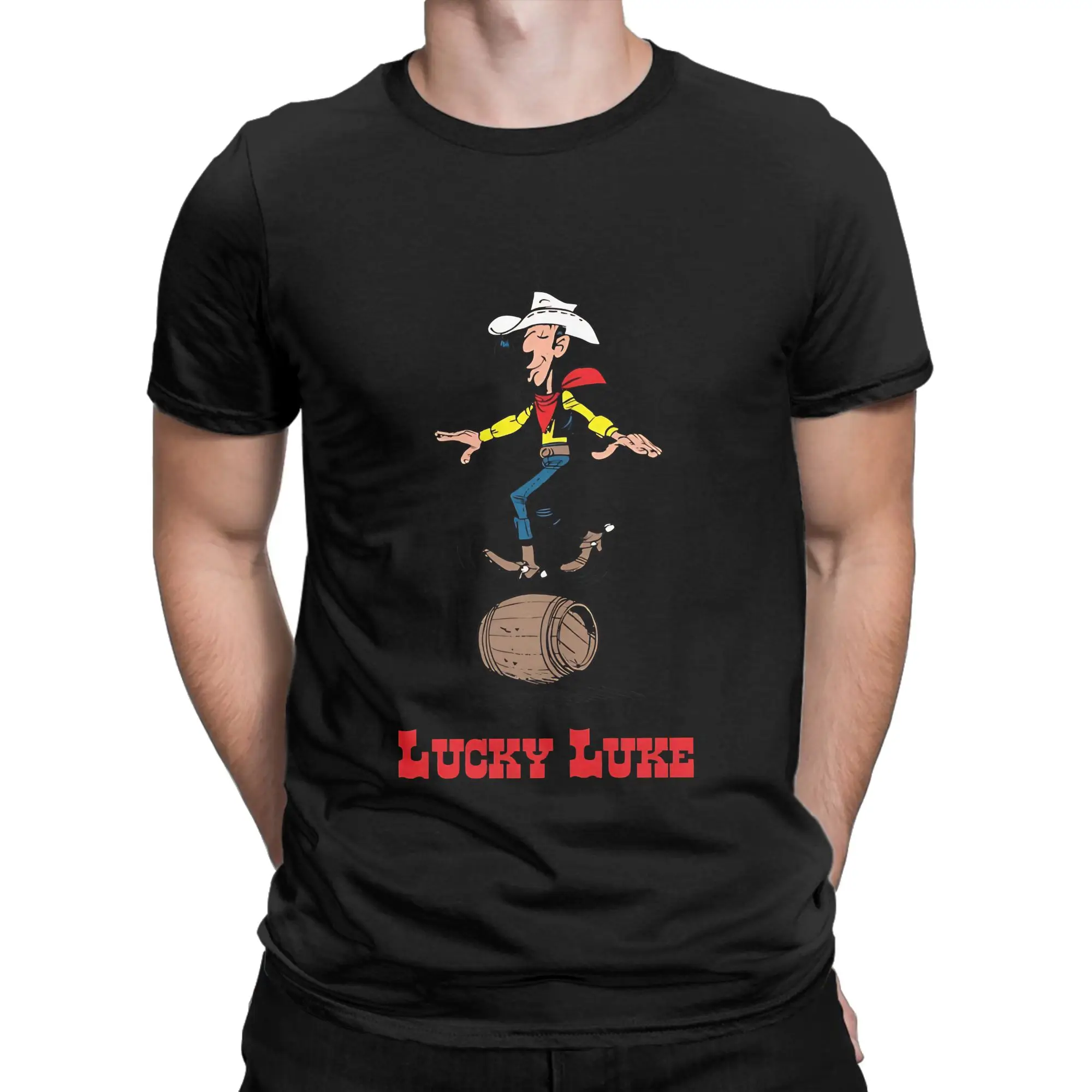 balancing in a barrel Relaxed Novelty Graphic 100% Cotton T-Shirt L-Lucky Lukee Tops Tees For Men