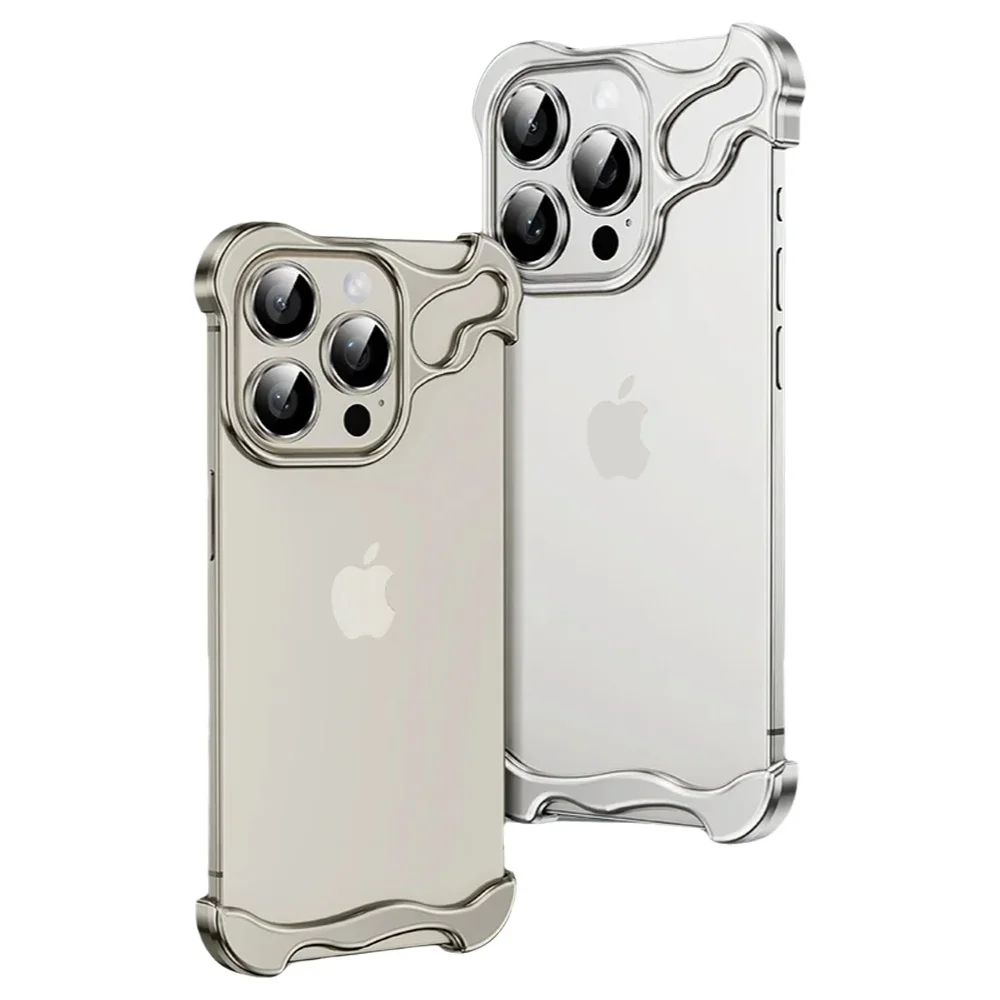 

Alien Aluminum Alloy Metal Frame irregular Phone Case For iPhone 15 14 13 16 Pro Max 16pro Four Corner Anti Drop Case