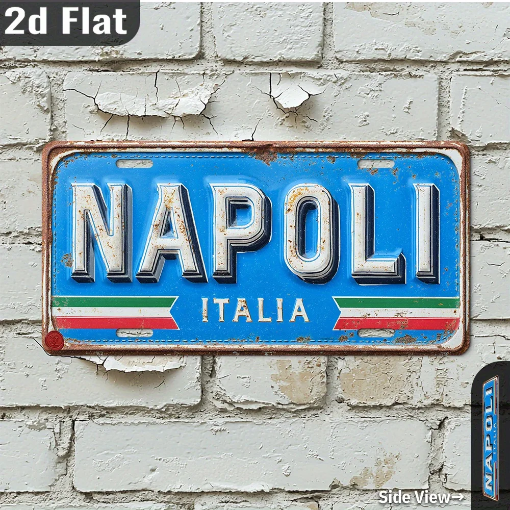 Placa de Metal de Alta Definição Napoli Itália Estilo Placa de Licença Vintage Azul Decoração de Arte de Parede para Casa, Garagem e Bar
