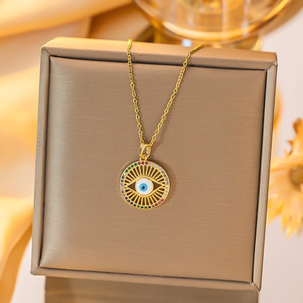 

Pleated Devil's Eye Devil's Eye Necklace Titanium Steel Pendant Glaze Luxury Necklace Exaggerated Trendy