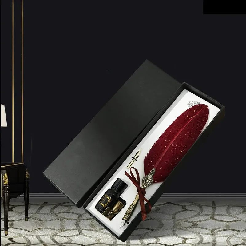 

1 шт., новый набор перьевых ручек, канцелярские принадлежности, подарочная коробка, чернила, стекло, золотое перо, студенческие подарки, фонтанные чернила, канцелярские принадлежности