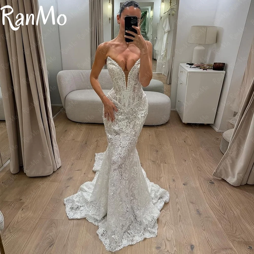

Ranmo Exquisite 2025 Mermaid Wedding Dress luxury Applique Lace Bridal Gown Sleeveless Customized Vestidos De Novia Court Train