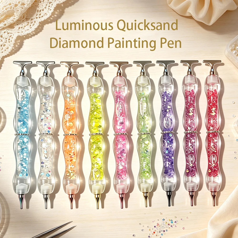 HOMFUN Shiny Luminous Quicksand Diamond Painting Pen，Color Embroidery Dot Drill Tool，Metal Screw Thread Tips Accessories