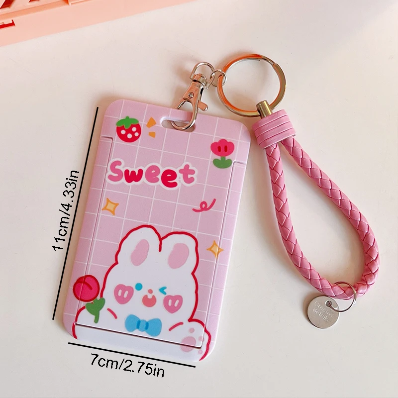1pc Cartoon cute little animal bus card cover creative sliding cover student campus access card key chain card cove card holder