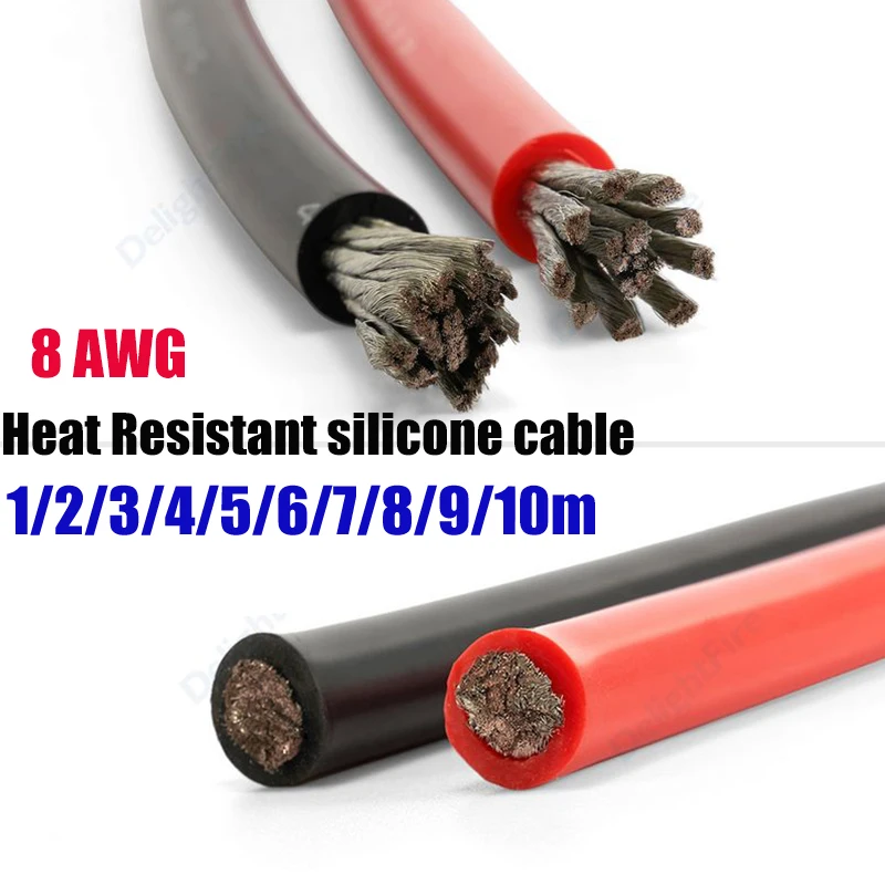 8awg Silicone Wire Red Black 8 AWG 80A Heat Resistant Electrical Wire for Motor Auto Subwoofer Transceiver Solar Battery Upgrade