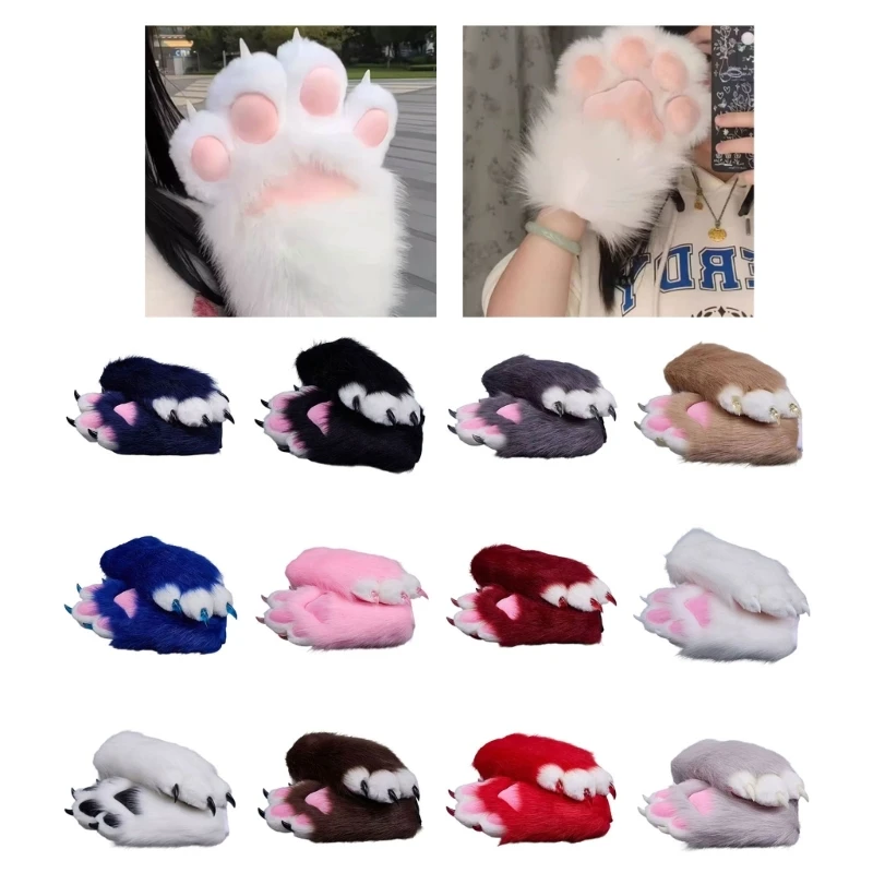 

E15F аниме ролевые перчатки с ногтями животных с реалистичными дышащими полиэстеровими пушистыми плюшевыми перчатками для вечеринок и костюмов на Хэллоуин