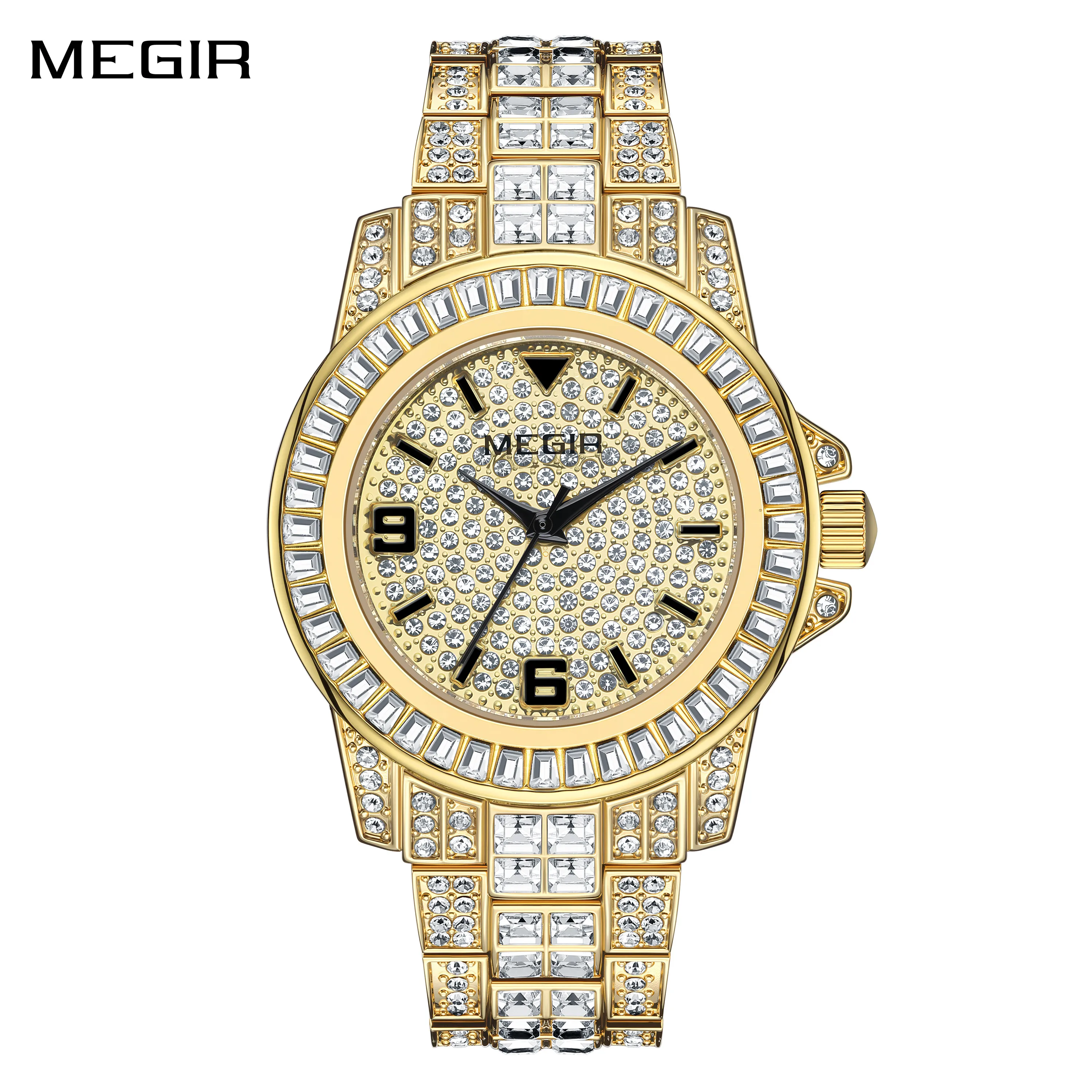 

MEGIR кварцевые часы для мужчин, роскошные деловые повседневные наручные часы, водостойкий браслет из нержавеющей стали, часы с бриллиантами, часы 1092