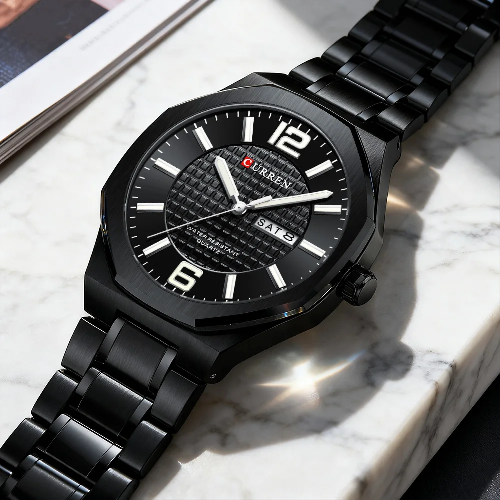 CURREN Men's Business Watch Quartz Day-Date Dial with Stainless Steel Band Slim Wristwatch for Men Luminous Hands
