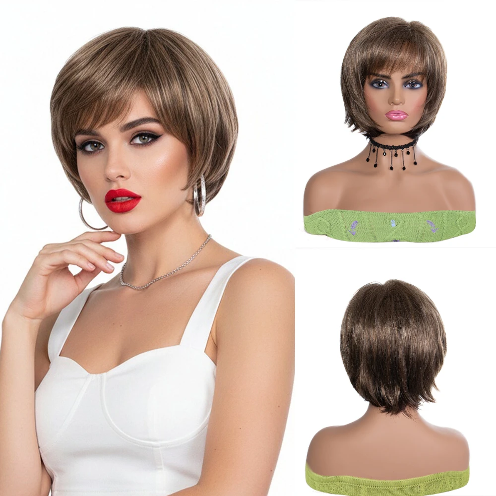 

Короткий прямой парик для женщин, термостойкий, из мягкого синтетического волоса, идеально подходит для косплея и повседневного использования.