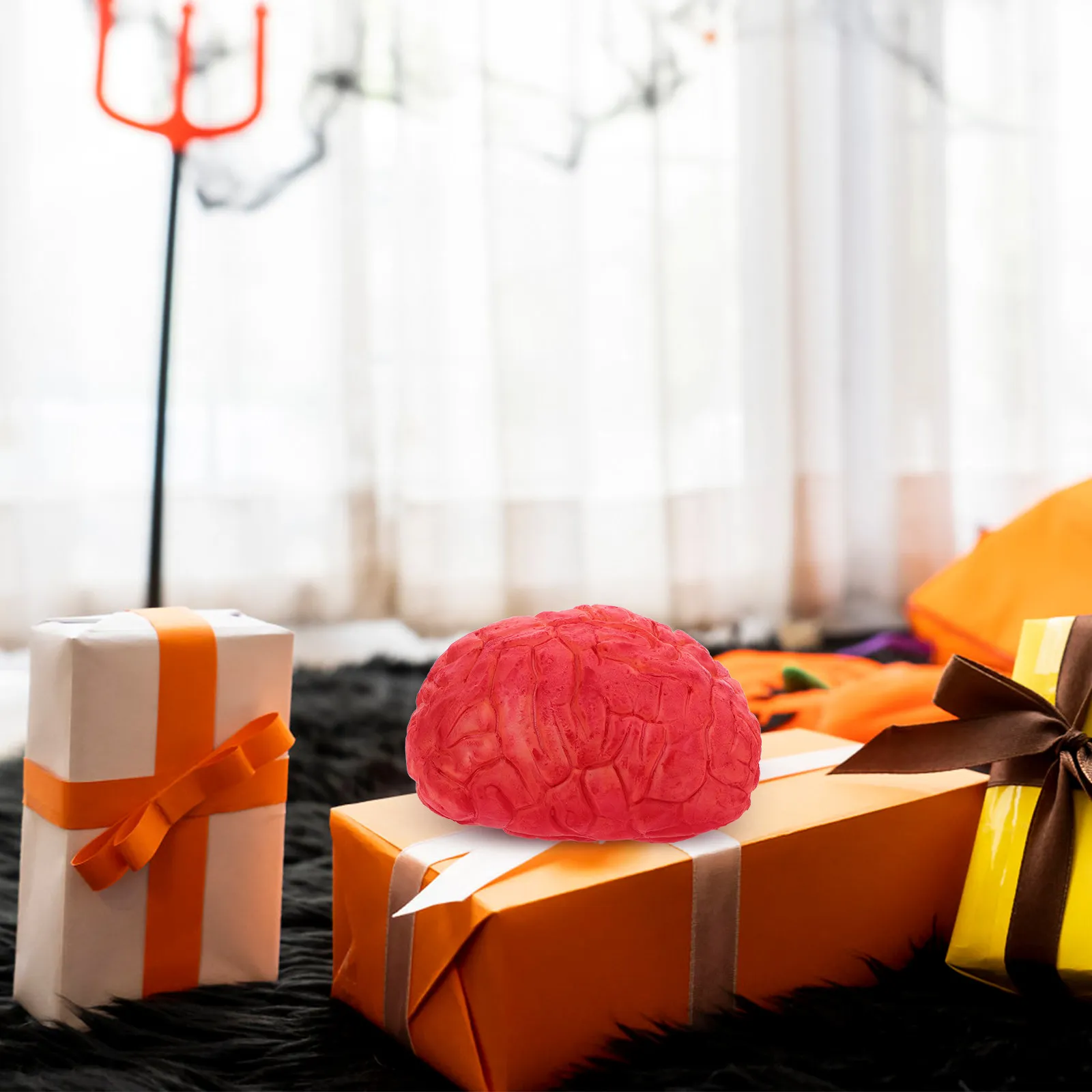 1pc Realistic Fake Brain Prop Dark Red Squeezeable Horror Decor For Halloween Party Stage Cosplay Prank Props Gag Joke Trick