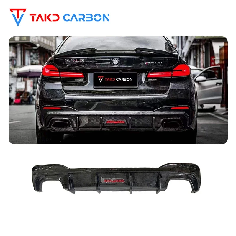 TAKD Carbon Design Car Auto Accessories 3k Twill Dry Carbon Fiber Rear Bumper Diffuser Lip For BMW  5 Series G30 G38 2021-UP