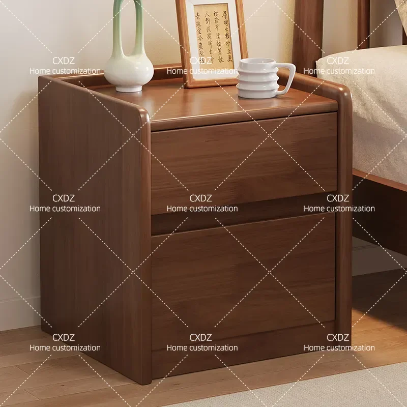 Solid Wood Bedside Table with Integrated Smart Safe Fingerprint Password Lock Bedroom Storage Locker No Installation Required
