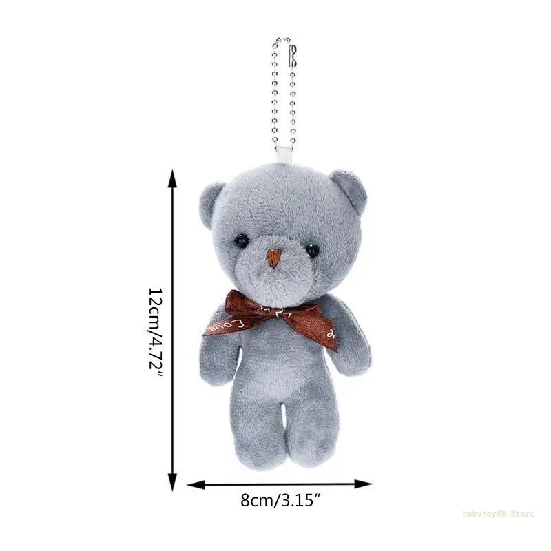 Y4UD Cartoon Mini Bear Plush for Doll Bow Tie Cotton Stuffed Kids Girls Gifts Pendant Decorations for Purse Handbag School