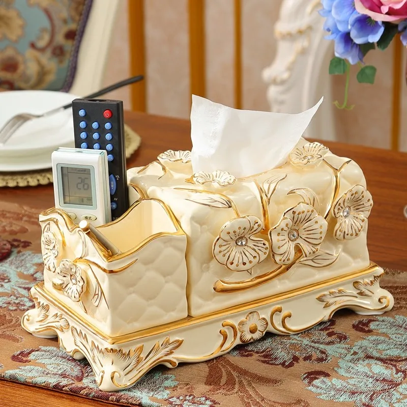 European ceramic tissue box, multi-functional pumping carton, creative remote control, storage box, living room coffee table dec