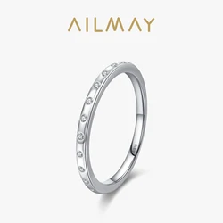 Ailmay 925 Sterling Silver Sparkling Zirconia Ring For Women Geometric Design Stackable Ring Fashion Fine Jewelry Wedding Gift