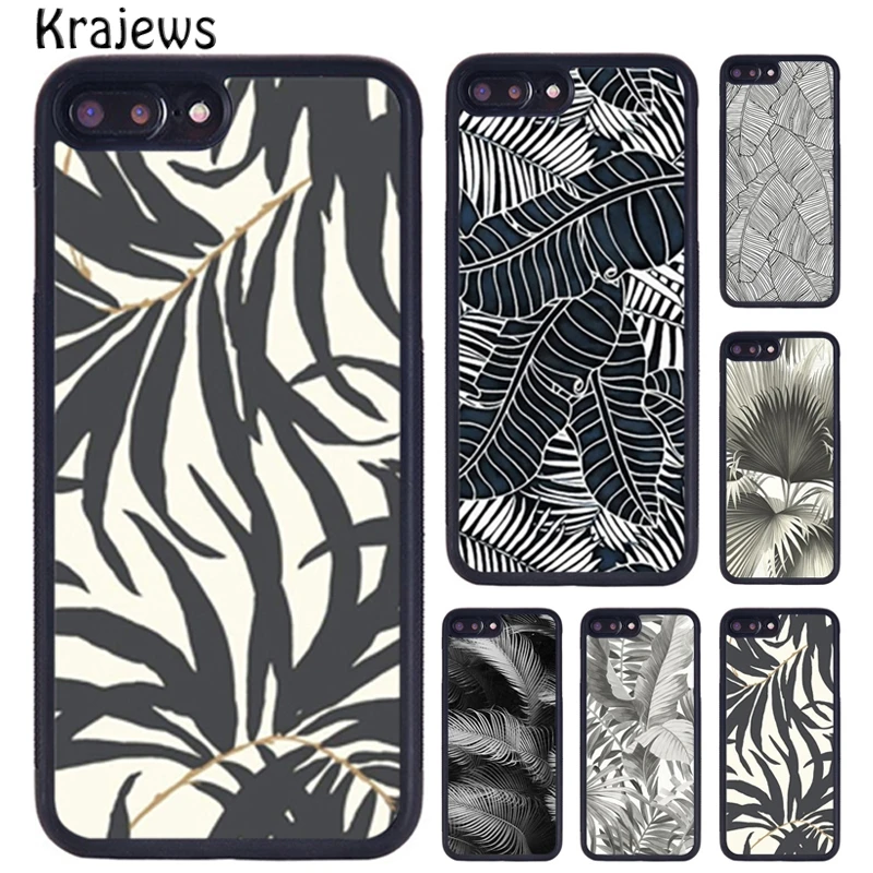 Krajews Black White Banana Palms Leaves Phone Case For iPhone 16 15 14 XR XS 11 12 mini 13 Pro MAX Plus cover coque