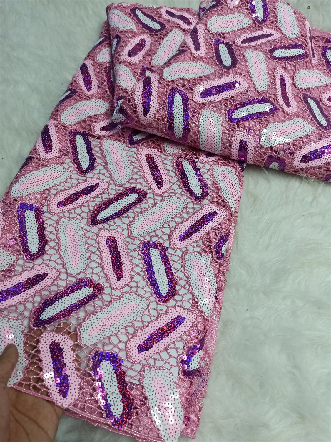 

Luxury Hollow Out Guipure Cord Lace Fabric 2025 African Water Soluble Bicolor Sequins Lace Nigeria Cord For Women Wedding Dress