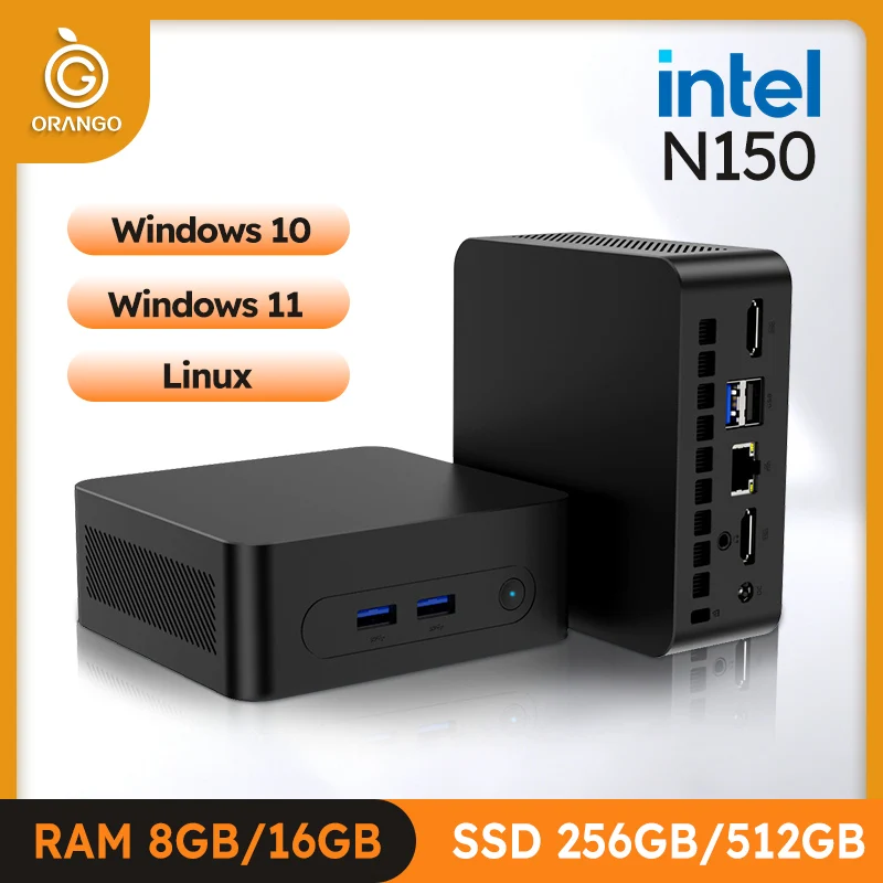 오랑고 미니 PC 인텔 N150 윈도우 11 프로 듀얼 밴드 WiFi5 BT4.2 DDR4 16GB 512GB 데스크탑 게이밍 컴퓨터 미니 PC 게이머 4K 지원