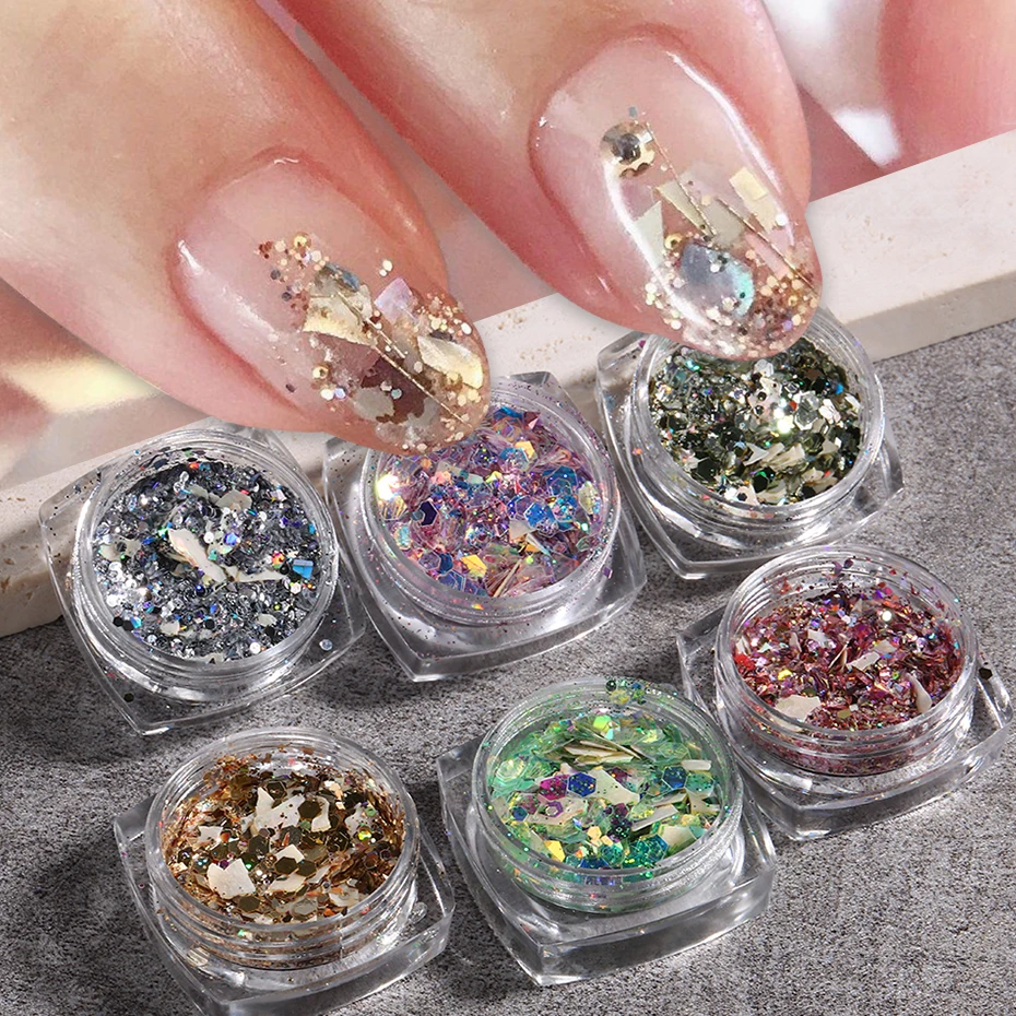 1Jar Nails Glitter Shell Fragment Sparkly Powders Ocean Abalone Slice Nail Art Charming Decoration Flake DIY Sequins NLYHF01-06