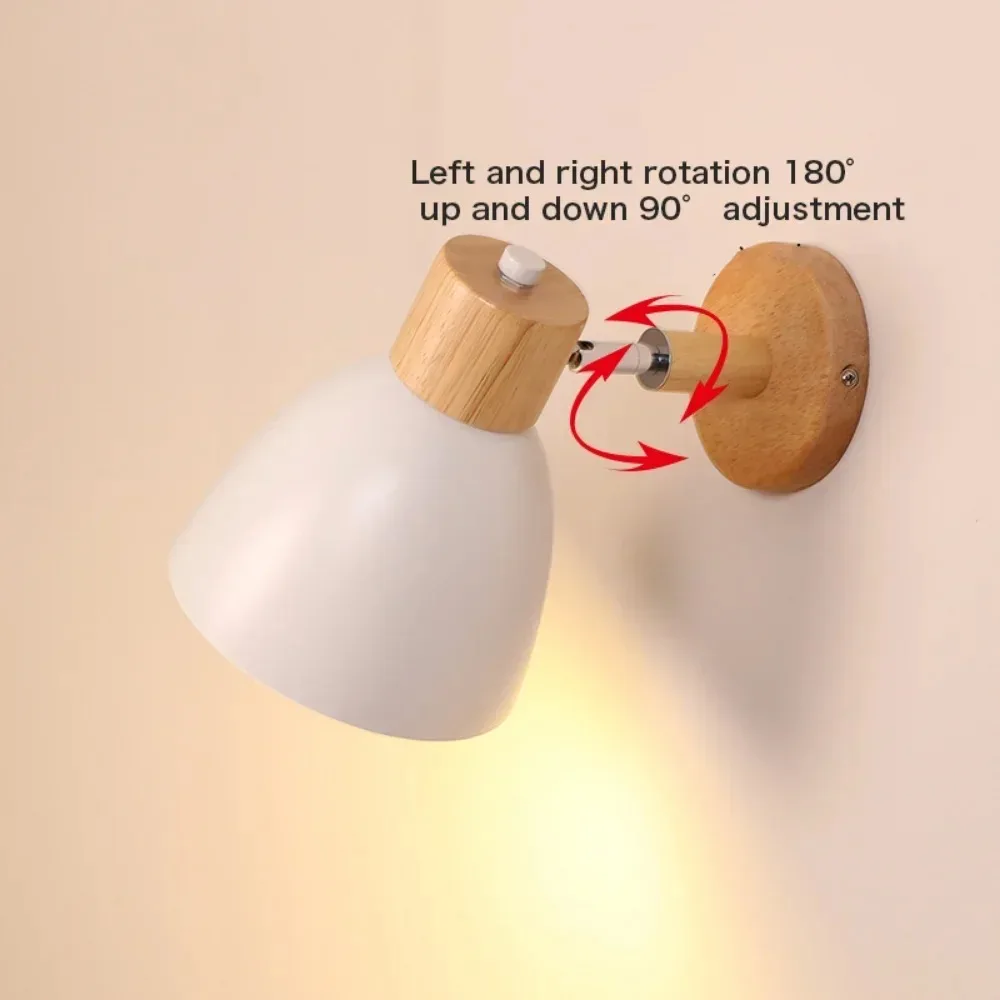 Wooden Nordic Modern Wall Lamp 6 Colours Rechargeable Lights Indoor Home Living Room Bedside E27 Lights Wall Sconce