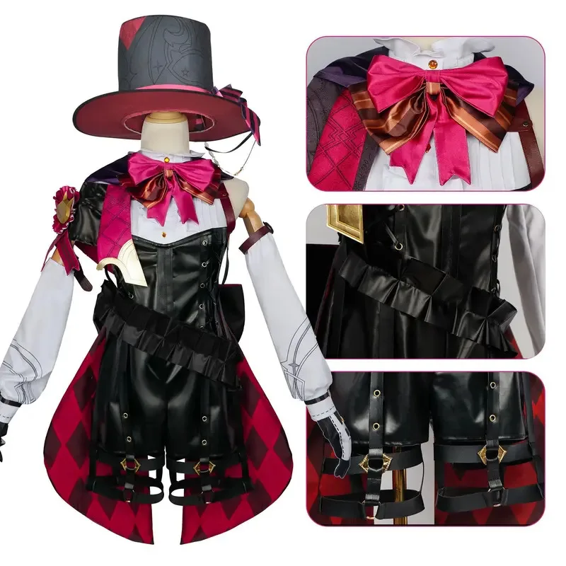

COSda@Lyney Cosplay Genshin Impact Costume Wig Fontaine Lyney Leather Magician Uniform Hat Dress Skirt Glove Outfit for Women G