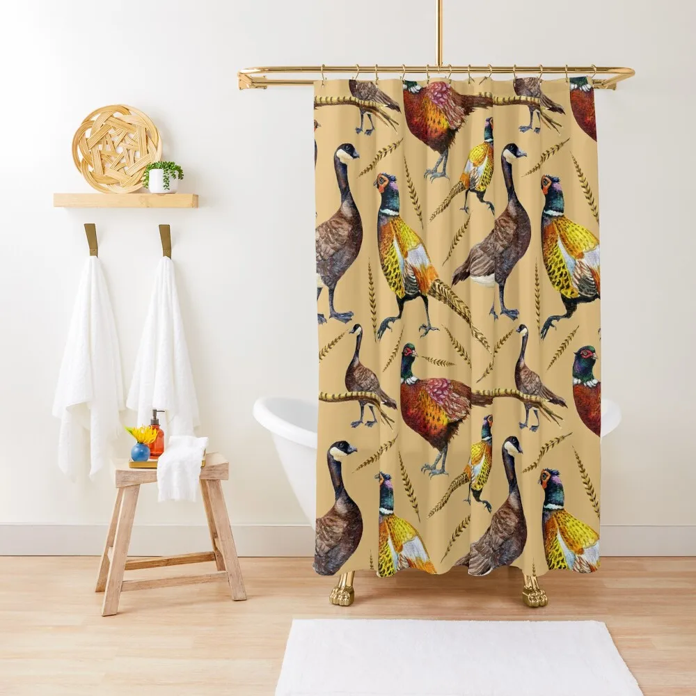 

Vintage brown orange colorful pheasant birds pattern Shower Curtain Bathroom Box Shower Bath Bathroom Accessories Curtain