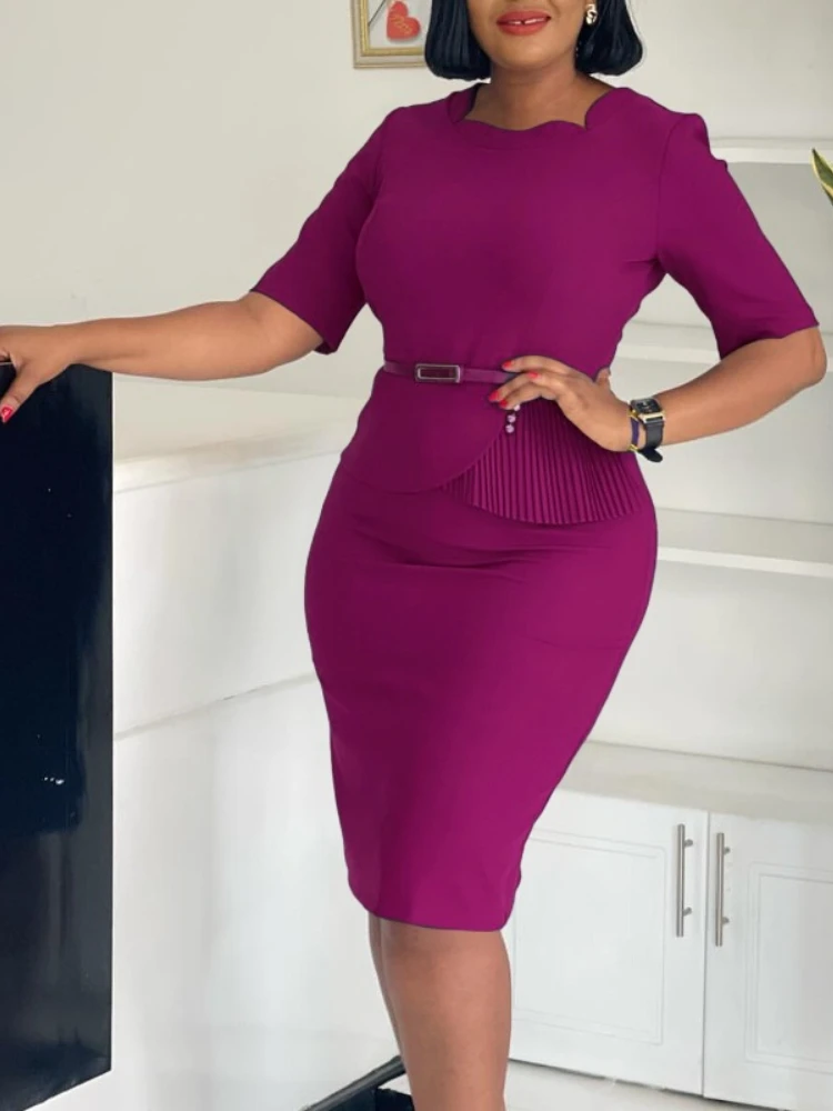 

Elegant Dashiki African Dresses for Women Summer Fashion Half Sleeve O-neck Polyester Bodycon Midi Dress S-3XL Africa Clothing
