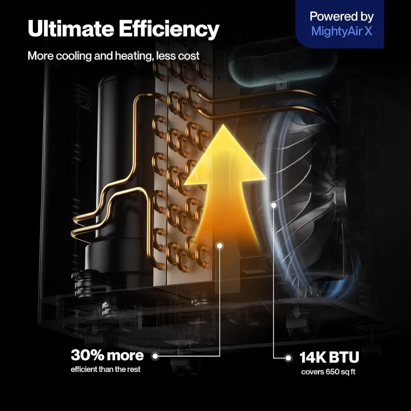 مكيف هواء محمول DELLA بقوة 14,000 وحدة حرارية بريطانية مع مضخة حرارية، يعمل مع Alexa وWiFi، يبرد حتى 650 قدم مربع، سياج جيو