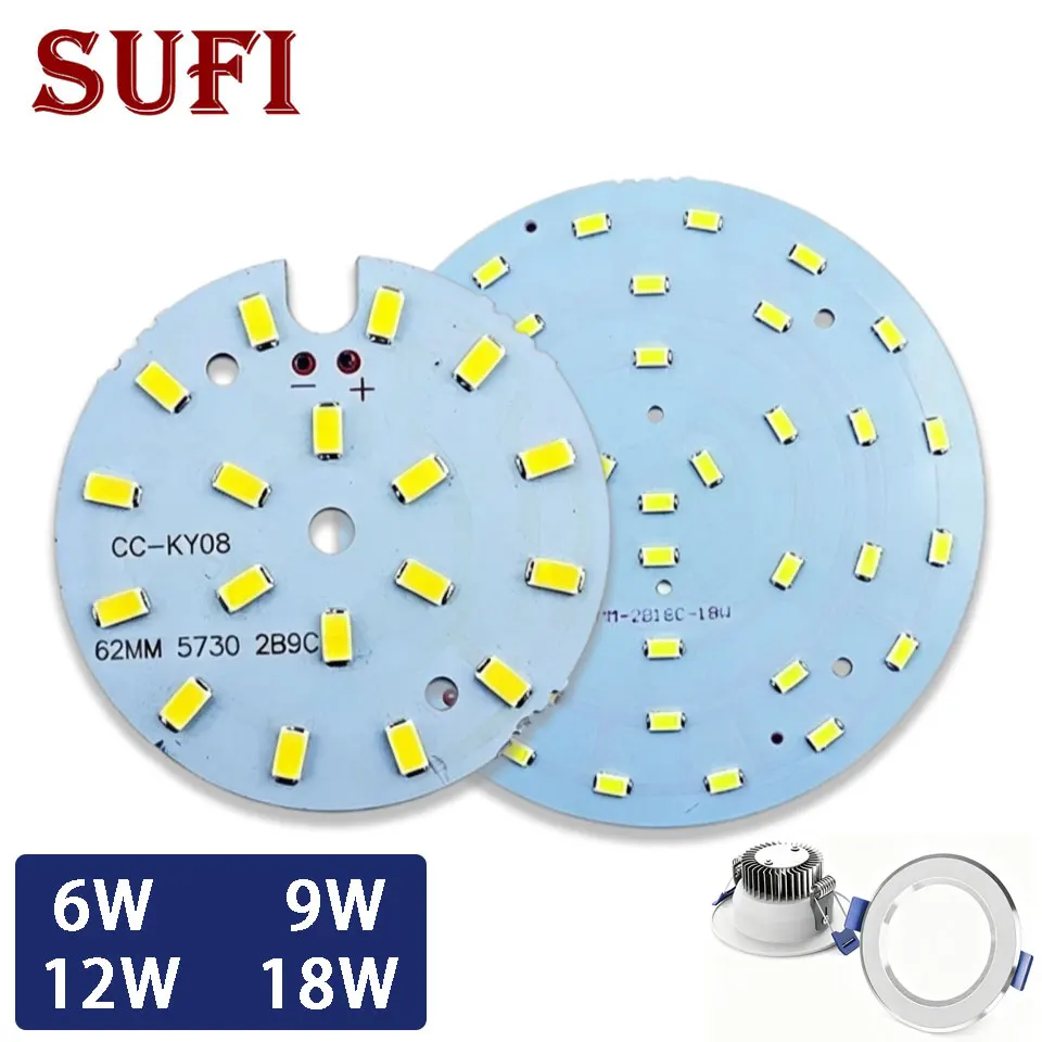 2Pcs 6W 9W 12W 18W LED Downlight LED Chip PCB Plate Circular Downlight Board SMD5730 Replace LED Light Source Panel