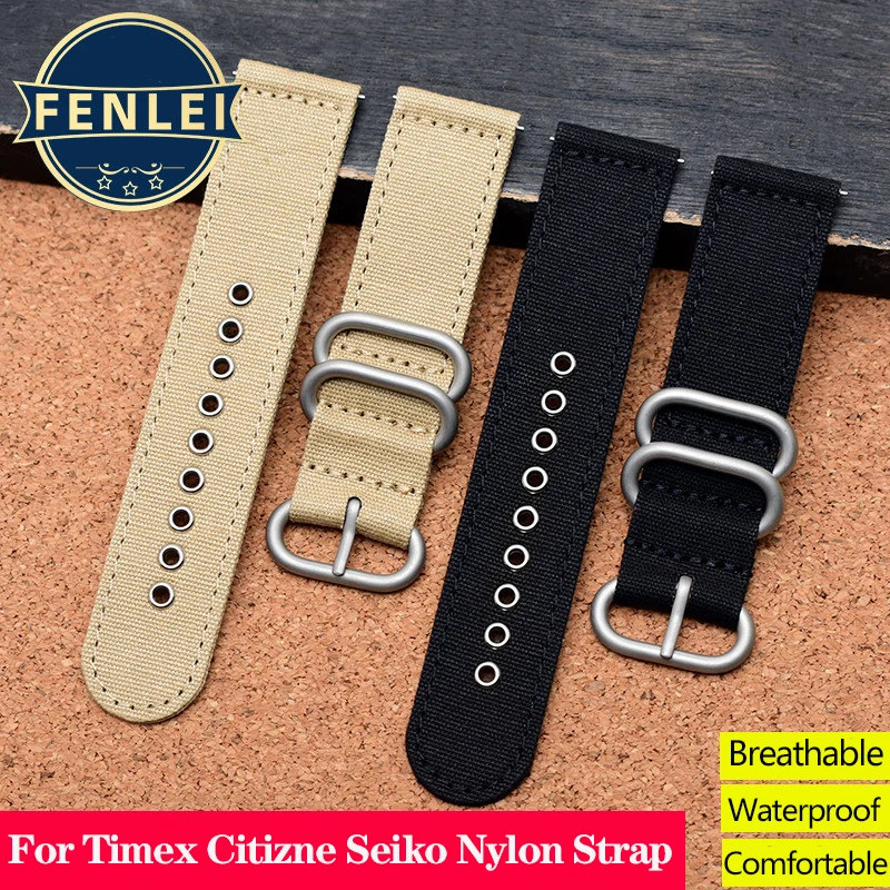 

Nylon Canvas Watch Band for TIMES Seiko Citizen Seagull Outdoor Sports Waterproof Strap Bracelet Khaki Green 18mm 20mm 22mm 24mm