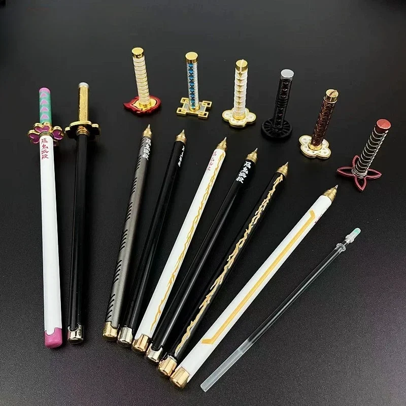 20cm Anime Demon Slayer Katana Pen Tanjirou Ninja Knife Tomioka Giyuu Metal Sword Pen Real Japanese Katana Samurai Sword Toy