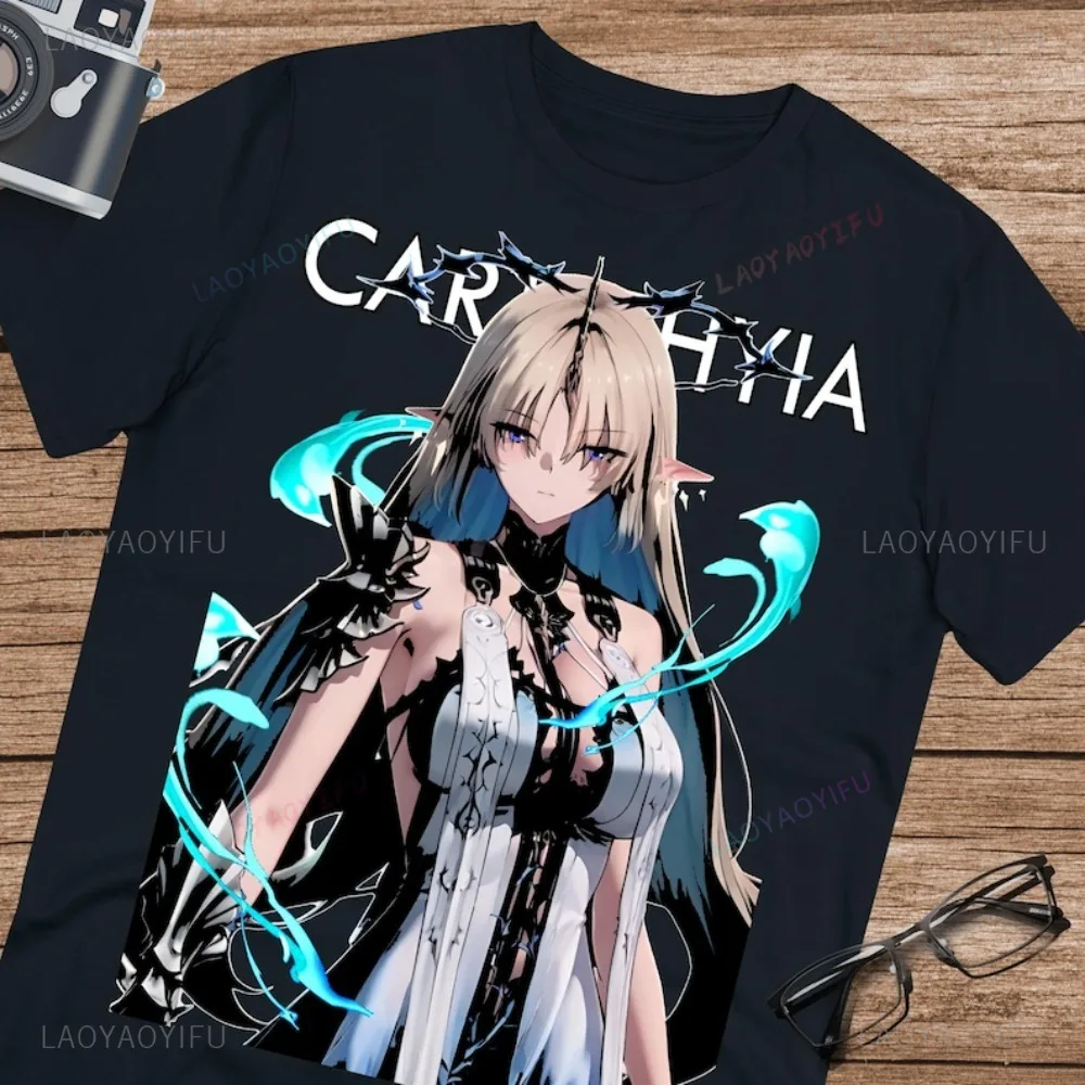 Camiseta Kawaii Waifu Cartethyia Fleurdelys Wuthering Waves con estampado gráfico de juego, moda informal, ropa de calle Harajuku, camiseta Otaku