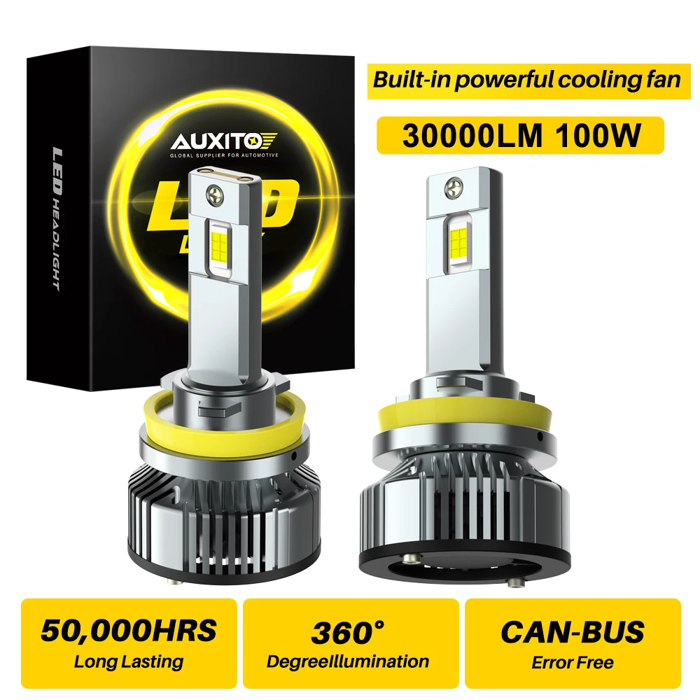 AUXITO 2 шт. 100 Вт H11 H8 H9 Светодиодная лампа для фар с Canbus Turbo LED 9006 HB4 9005 HB3 Светодиодные головные фонари без ошибок 12 В 30000LM Белый