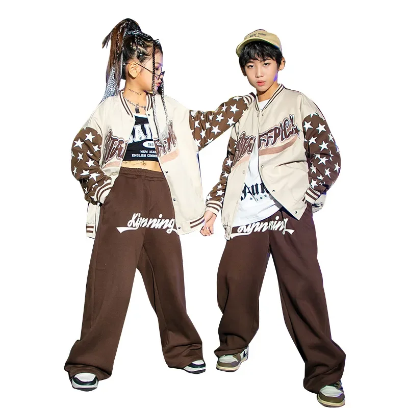 

Fashion Hip Hop Streetwear Boys Girls Sport Sets Baseball Jacket Pants Kid Coat Sweatpant Dance Costume Children Tracksuits