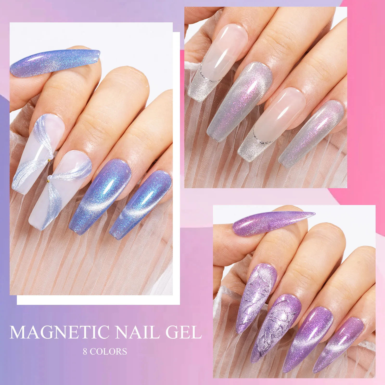 8 قطعة إثارة القط المغناطيسي جل عدة معطف فوقي بريق أورورا المغناطيسي هلام طلاء الأظافر شبه دائم الأشعة فوق البنفسجية الورنيش مجموعة مع المغناطيس #4