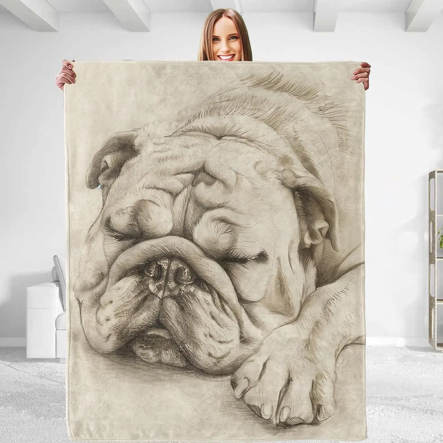 for Classic Bulldog Sketch Flannel Throw Blanket–Sof Fuzzy Anti-Pilling Fabric, Ideal for Couch, Bedroom, Travel, Living Room