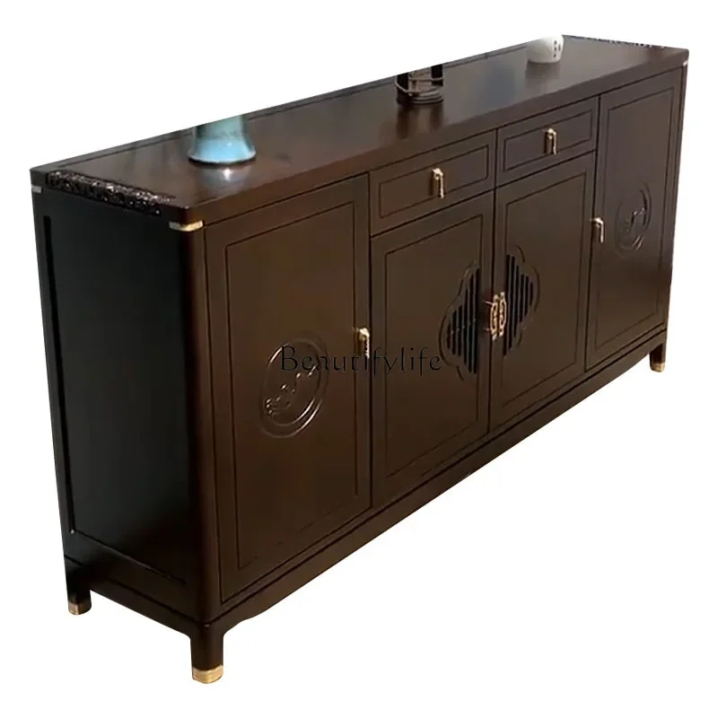 

ls 27New Chinese ebony four-door side cabinet, simple Zen storage storage cabinet