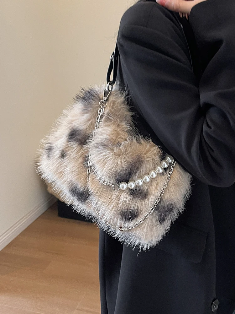 Vintage Faux Fur  Women Shoulder Crossbody Bags 2022 Luxury Brand Designer Pillow Handbag Purse Messenger Bags