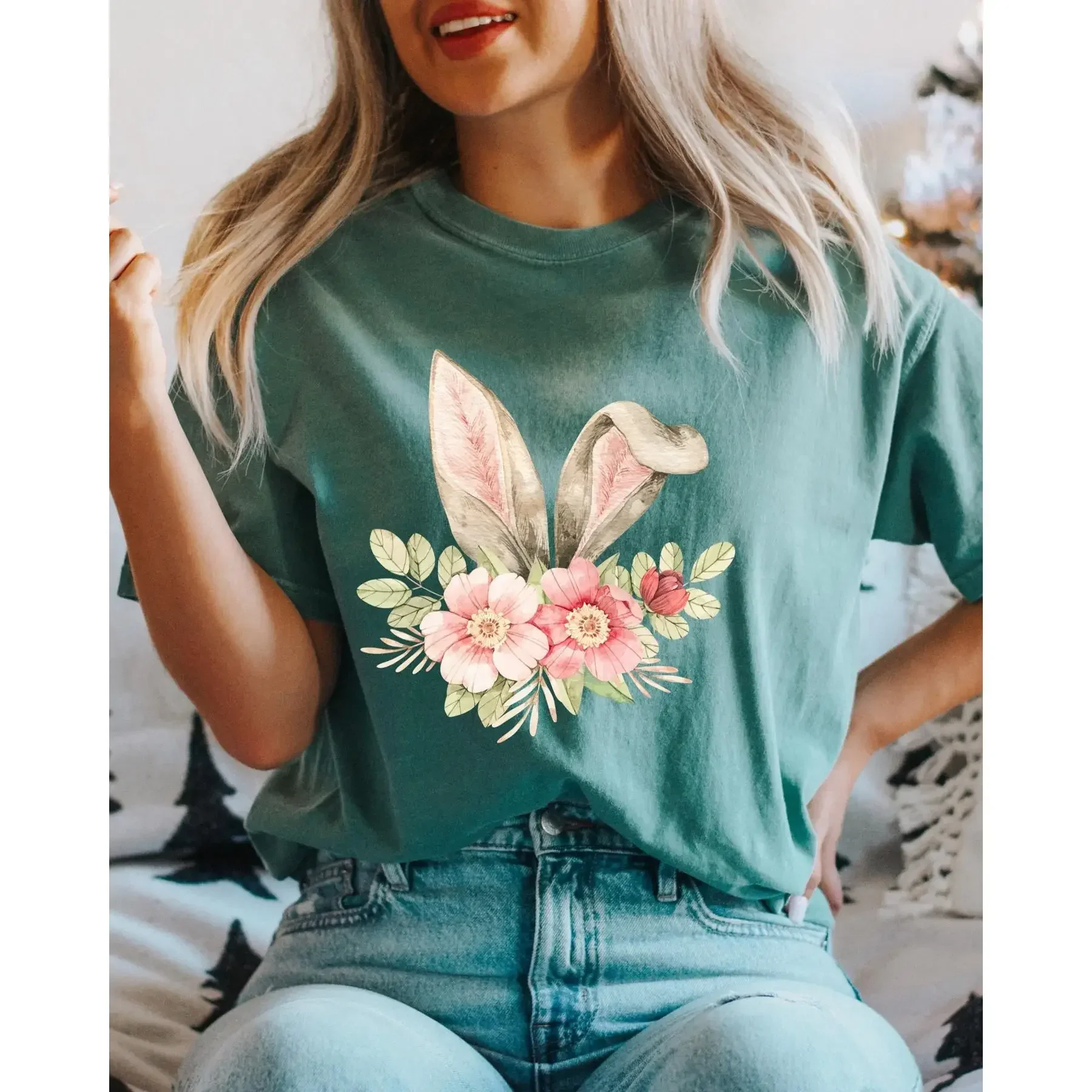 Easter Bunny T Shirt Happy Flower Day Christian Holiday